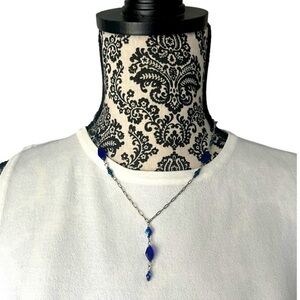 Silver and Blue Beaded Y Necklace